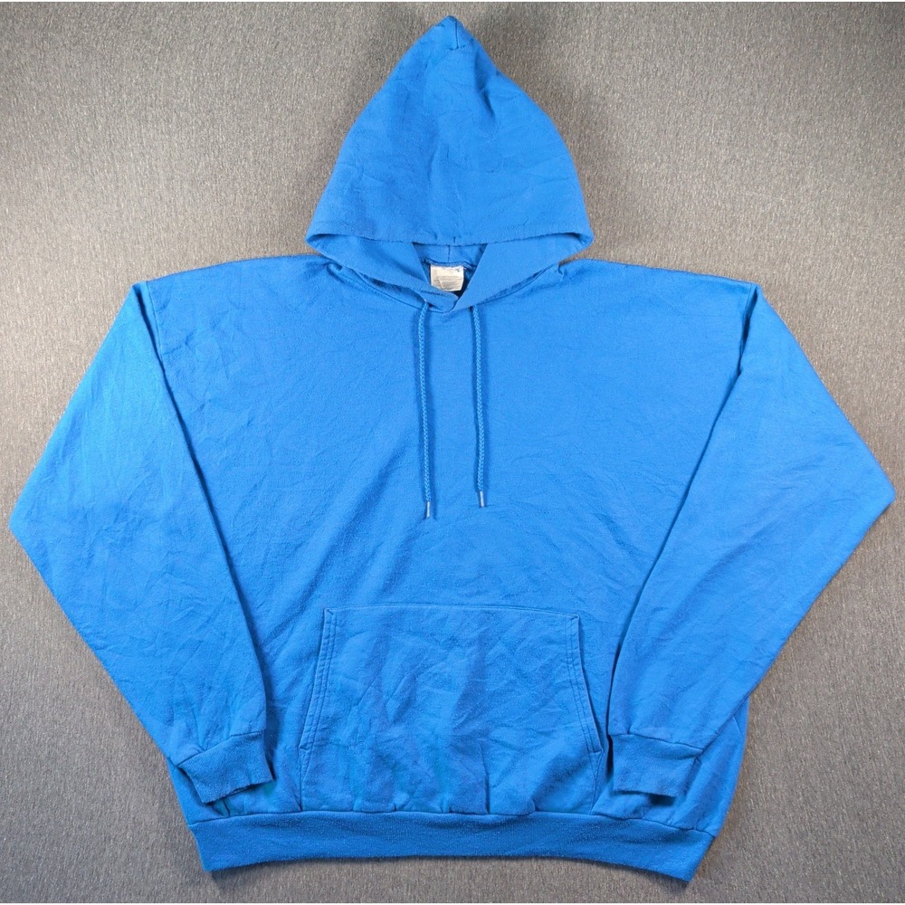 Vtg 90s Fruit Of The Loom Hoodie Sweatshirt Mens 2XL Bright Blue Blank Grunge